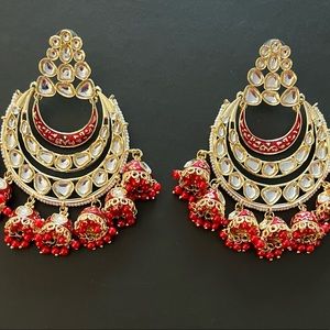 Bright Red Statement Chaandbaali Earrings